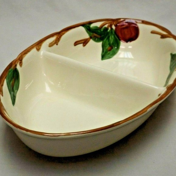 Franciscan Earthenware Hand Painted Apple Divided Oval Vegetable Bowl USA 63-71 - Picture 8 of 13